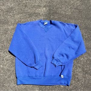Vintage Blue Russel Athletics Crewneck Blank Sweatshirt Size Large distressed